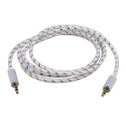 Auxiliary Music Cable 3.5mm to 3.5mm Glossy Braided Wire Cable (White)